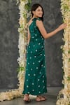 Gulaal_Green Modal Satin Printed Hand Tie-dyed Bandhani One Shoulder Dress _Online_at_Aza_Fashions