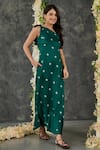 Shop_Gulaal_Green Modal Satin Printed Hand Tie-dyed Bandhani One Shoulder Dress _Online_at_Aza_Fashions