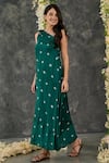 Shop_Gulaal_Green Modal Satin Printed Hand Tie-dyed Bandhani One Shoulder Dress _at_Aza_Fashions