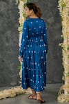 Shop_Gulaal_Blue Modal Satin Printed Hand Tie-dyed Bandhani V Neck Maxi Dress _at_Aza_Fashions