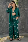 Gulaal_Green Modal Satin Printed Hand Tie-dyed Bandhani Collar Pattern Shirt And Pant Set _at_Aza_Fashions