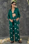 Shop_Gulaal_Green Modal Satin Printed Hand Tie-dyed Bandhani Collar Pattern Shirt And Pant Set _at_Aza_Fashions