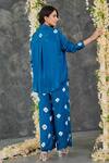 Shop_Gulaal_Blue Modal Satin Printed Hand Tie-dyed Bandhani Collar Shirt And Pant Set _at_Aza_Fashions