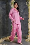 Buy_Gulaal_Pink Modal Satin Printed Hand Tie-dyed Bandhani Collar Shirt And Pant Set 