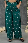 Gulaal_Green Modal Satin Printed Hand Tie-dyed Pattern Shrug And Pant Set _Online_at_Aza_Fashions