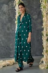 Buy_Gulaal_Green Modal Satin Printed Hand Tie-dyed Pattern Shrug And Pant Set _Online_at_Aza_Fashions