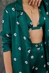 Shop_Gulaal_Green Modal Satin Printed Hand Tie-dyed Pattern Shrug And Pant Set _Online_at_Aza_Fashions