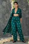 Buy_Gulaal_Green Modal Satin Printed Hand Tie-dyed Pattern Shrug And Pant Set 