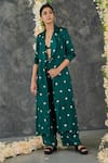 Buy_Gulaal_Green Modal Satin Printed Hand Tie-dyed Pattern Shrug And Pant Set _Online