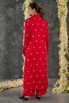 Shop_Gulaal_Red Modal Satin Printed Hand Tie-dyed Bandhani Lapel Shrug And Straight Pant Set_at_Aza_Fashions