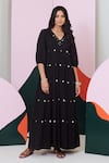 Buy_Gulaal_Black Cotton Embroidered Mirror V Neck Tiered Maxi Dress _at_Aza_Fashions