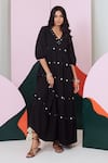 Buy_Gulaal_Black Cotton Embroidered Mirror V Neck Tiered Maxi Dress _Online_at_Aza_Fashions