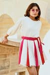 Gulaal_White Cotton Boat Panelled Short Dress With Belt _at_Aza_Fashions