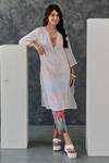 Buy_Gulaal_White Cotton Embroidered Lace Deep V Straight Kurta Printed Pant Set _at_Aza_Fashions