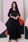 Gulaal_Black Cotton Embroidered Mirror V Neck Anarkali Palazzo Set _Online_at_Aza_Fashions