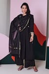 Shop_Gulaal_Black Cotton Embroidered Mirror V Neck Anarkali Palazzo Set _Online_at_Aza_Fashions