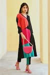 Buy_Gulaal_Black Cotton Patchwork V Neck A-line Kurta And Pant Set _Online_at_Aza_Fashions