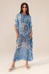 Buy_Reena Sharma_Blue Georgette Keyhole Neck Aisha Floral Print Kaftan _at_Aza_Fashions