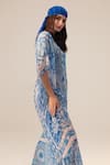 Buy_Reena Sharma_Blue Georgette Keyhole Neck Aisha Floral Print Kaftan _Online_at_Aza_Fashions