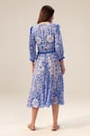 Shop_REENA SHARMA_Blue Bemberg Georgette Printed Floral Plunge Blossom Dress _at_Aza_Fashions