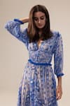 Buy_REENA SHARMA_Blue Bemberg Georgette Printed Floral Plunge Blossom Dress _Online_at_Aza_Fashions