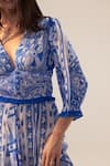 Shop_REENA SHARMA_Blue Bemberg Georgette Printed Floral Plunge Blossom Dress _Online_at_Aza_Fashions