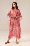 Buy Reena Sharma Pink Georgette V-neck Aisha Floral Blossom Print Kaftan at Aza Fashions Buy_Reena Sharma_Pink Georgette V-neck Aisha Floral Blossom Print Kaftan _at_Aza_Fashions