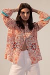 Reena Sharma Pink Cotton Embroidery Shawl Neck Samara Paisley Print Shirt Online at Aza Fashions Reena Sharma_Pink Cotton Embroidery Shawl Neck Samara Paisley Print Shirt _Online_at_Aza_Fashions