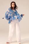 Buy Reena Sharma Blue Chiffon Tassels V-neck Azure Floral Print Top Online at Aza Fashions Buy_Reena Sharma_Blue Chiffon Tassels V-neck Azure Floral Print Top _Online_at_Aza_Fashions