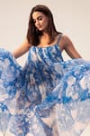 Reena Sharma Blue Bamboo Embroidery Square Neck Azure Cami Floral Print Dress at Aza Fashions Reena Sharma_Blue Bamboo Embroidery Square Neck Azure Cami Floral Print Dress _at_Aza_Fashions
