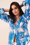 Buy_REENA SHARMA_Blue Pure Cotton Crepe Printed Botanical Spread Collar Azure Shirt _Online_at_Aza_Fashions