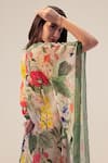 Buy_REENA SHARMA_Multi Color Bamberg Georgette Printed Botanical V Neck Eden Kaftan _Online_at_Aza_Fashions