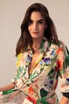 Shop_REENA SHARMA_Multi Color Pure Cotton Crepe Printed Floral Spread Collar Eden Shirt _Online_at_Aza_Fashions