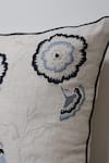 Linen Bloom_Beige 100% Pure Linen Thread Embroidered Flower Cushion _Online_at_Aza_Fashions