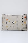 Buy_Linen Bloom_Beige 100% Pure Linen Cord And Thread Embroidered Tribal Cushion _at_Aza_Fashions