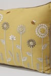 Linen Bloom_Yellow 100% Pure Linen Cord And Thread Embroidered Bloom Cushion _Online_at_Aza_Fashions