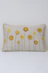 Buy_Linen Bloom_Beige 100% Pure Linen Thread Tufted Embroidered Marigold Cushion _at_Aza_Fashions