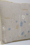 Linen Bloom_Beige 100% Pure Linen Thread Embroidered Wild Flower Cushion _Online_at_Aza_Fashions