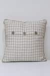 Shop_Linen Bloom_Beige 100% Pure Linen Horse Applique Thread Embroidered And Checkered Cushion _at_Aza_Fashions