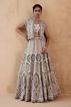 Buy_Aman Takyar_Grey Pure Organza Embroidery Sequin Jacket Mandarin Collar Thread Lehenga Set _at_Aza_Fashions