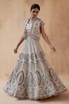 Aman Takyar_Grey Pure Organza Embroidery Sequin Jacket Mandarin Collar Thread Lehenga Set _Online_at_Aza_Fashions