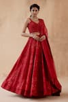 Aman Takyar_Red Pure Organza Embroidery Thread V Neck Sequin Bridal Lehenga Set _Online_at_Aza_Fashions