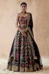 Buy_Aman Takyar_Black Raw Silk Embroidery Thread Foliage Bridal Lehenga Set  _at_Aza_Fashions