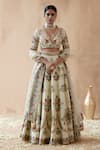 Buy_Aman Takyar_Green Dupion Silk Embroidery Thread V Neck Floral Bridal Lehenga Set _at_Aza_Fashions