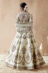 Shop_Aman Takyar_Green Dupion Silk Embroidery Thread V Neck Floral Bridal Lehenga Set _at_Aza_Fashions