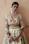 Shop_Aman Takyar_Green Dupion Silk Embroidery Thread V Neck Floral Bridal Lehenga Set _Online_at_Aza_Fashions