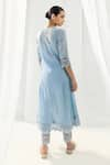 Shop_Roze_Blue Crinkle Cotton Embellished Lace Leaf Neck Mahjabeen Floral Kurta _at_Aza_Fashions