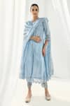 Buy_Roze_Blue Kurta Crinkle Cotton Embellished Lace Leaf Neck Mahjabeen Floral Set _at_Aza_Fashions