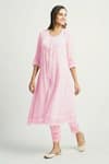 Roze_Pink Crepe, Cotton, Kota Doria Lace Mahjabeen Flower Embellished Kurta Set _Online_at_Aza_Fashions