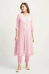 Buy_Roze_Pink Crepe, Cotton, Kota Doria Lace Mahjabeen Flower Embellished Kurta Set _Online_at_Aza_Fashions